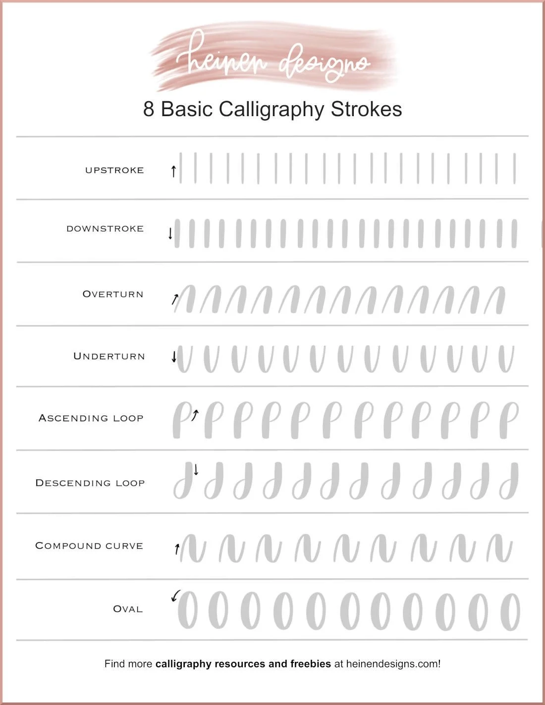 Basic Calligraphy Strokes Practice Sheet Free Download