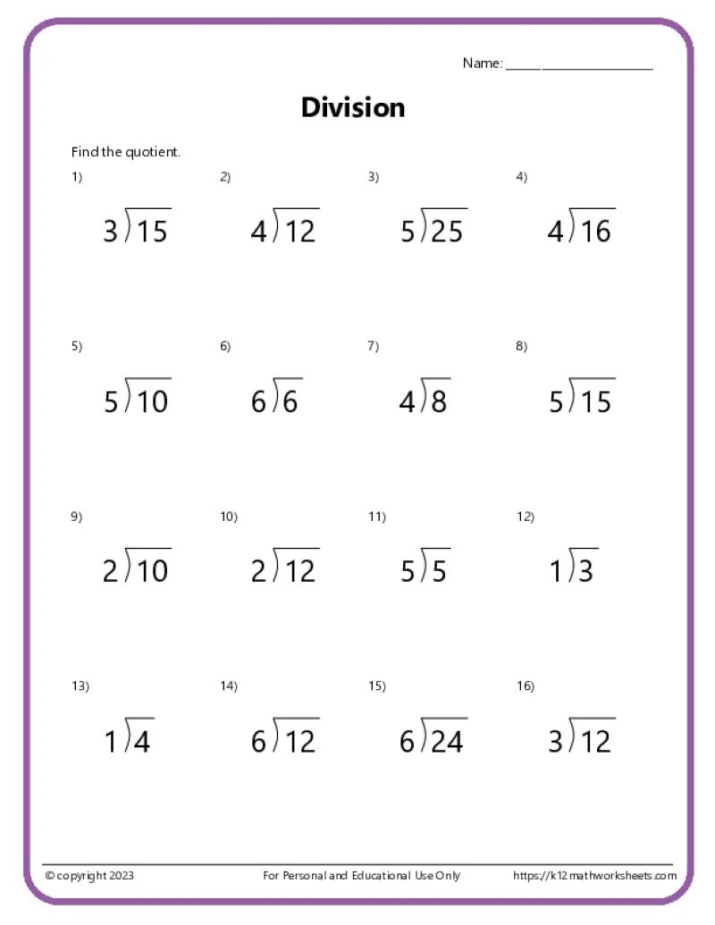 Free Printable Long Division Worksheets