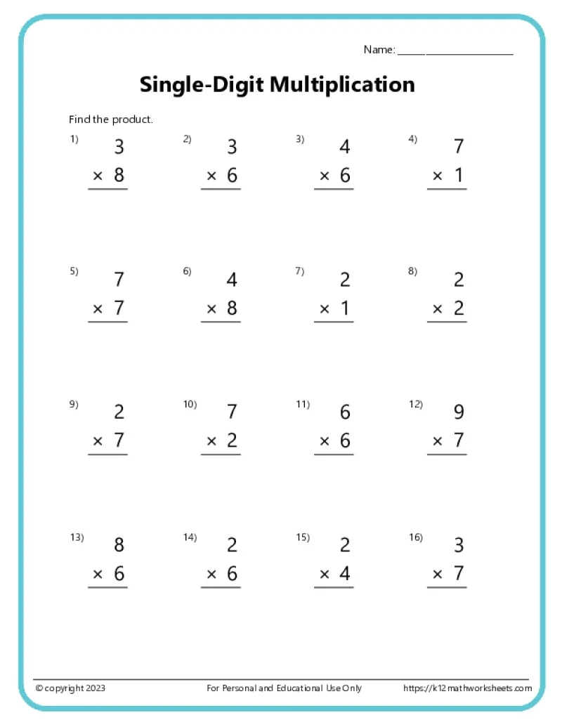 Basic Multiplication Worksheets K12 Math Worksheets