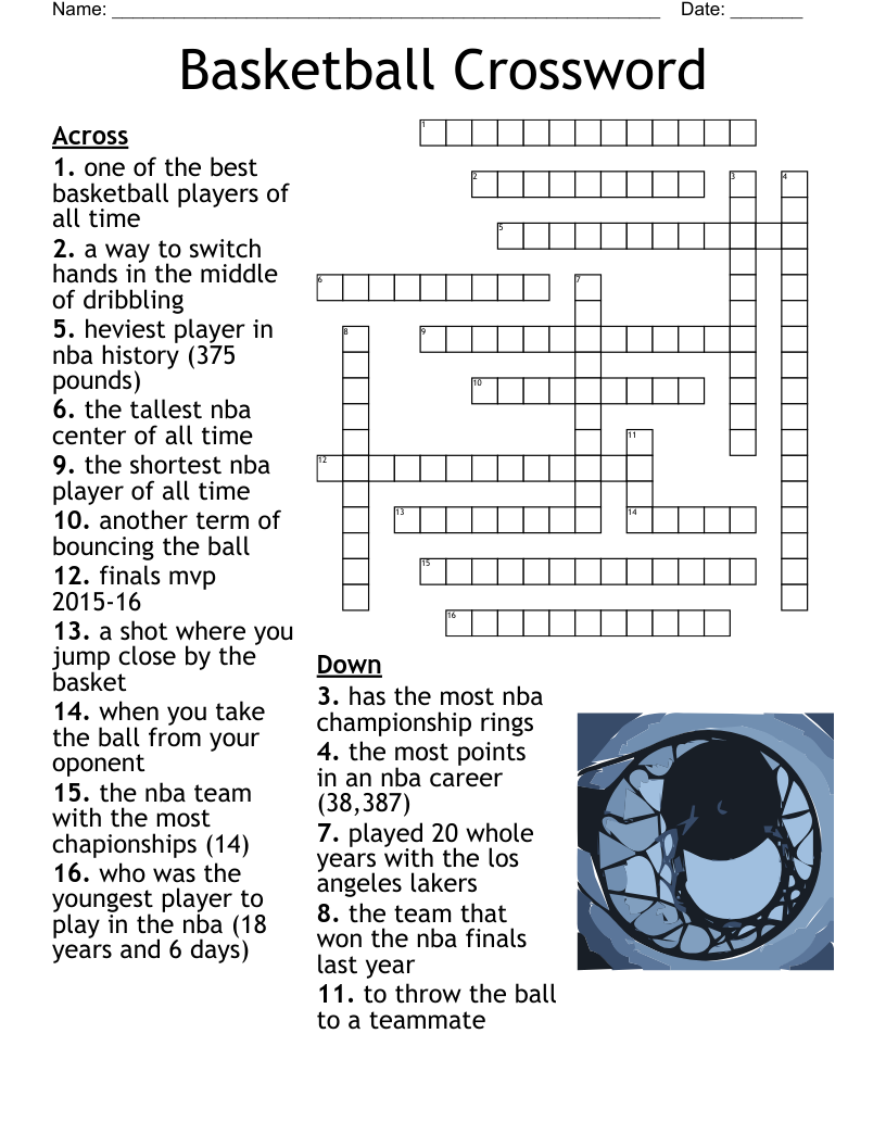 Free Printable Basketball Crossword Puzzles