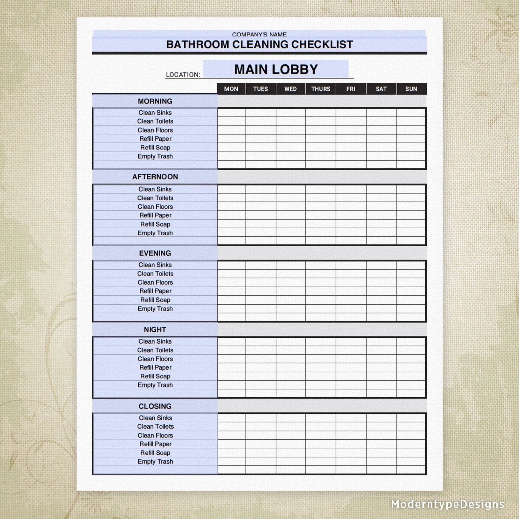 Free Printable Bathroom Checklist Template