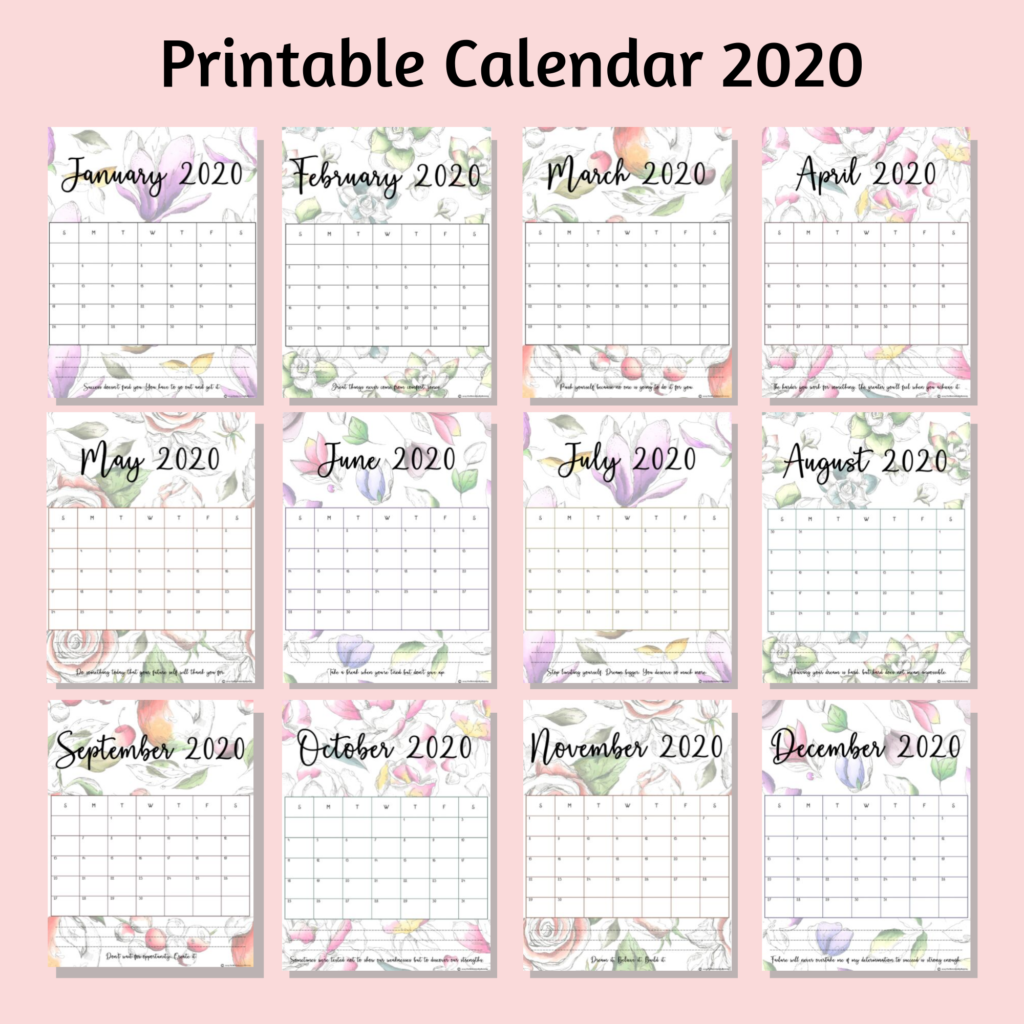 Beautiful Floral Free Printable Calendar 2020 For Mommies