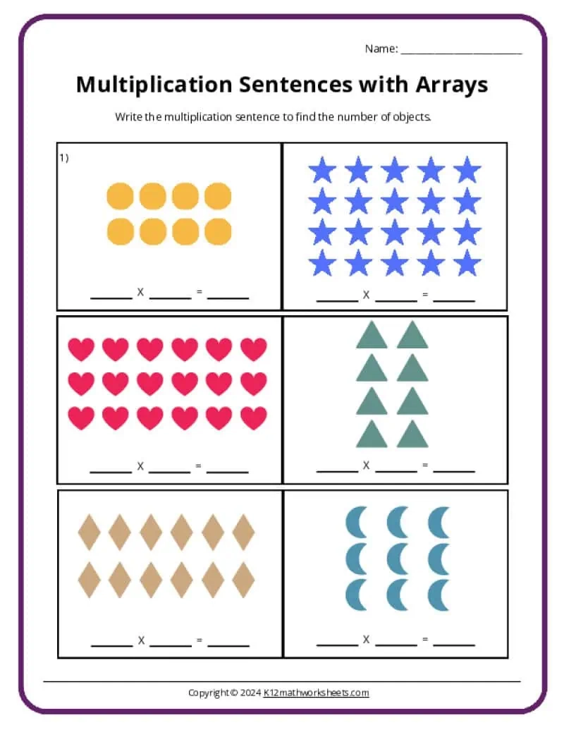 Free Printable Arrays Worksheets