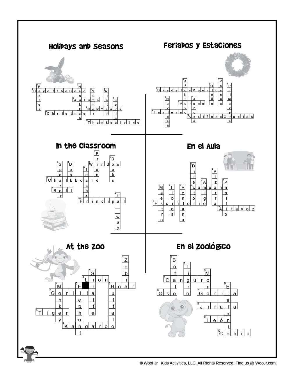 Bilingual ESL Worksheets English And Spanish Crossword Puzzles 
