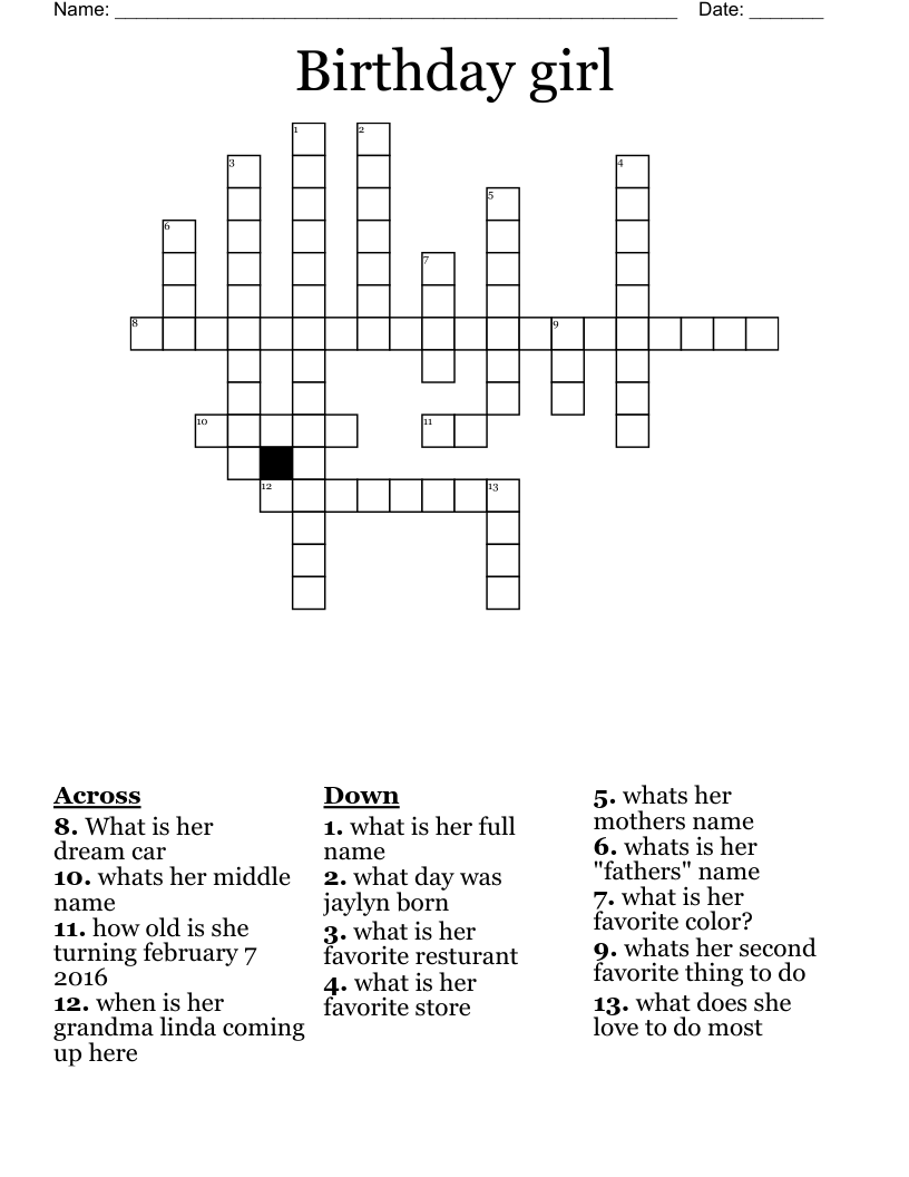 Birthday Girl Crossword WordMint