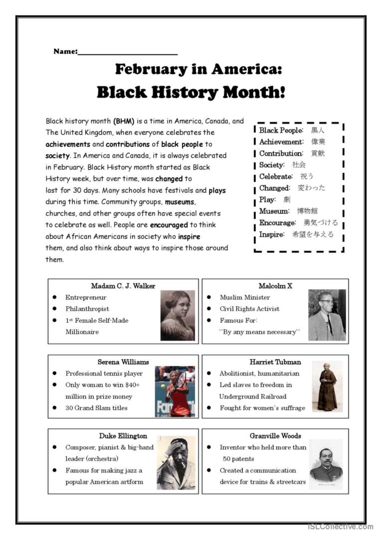 Black History Month English ESL Worksheets Pdf amp Doc