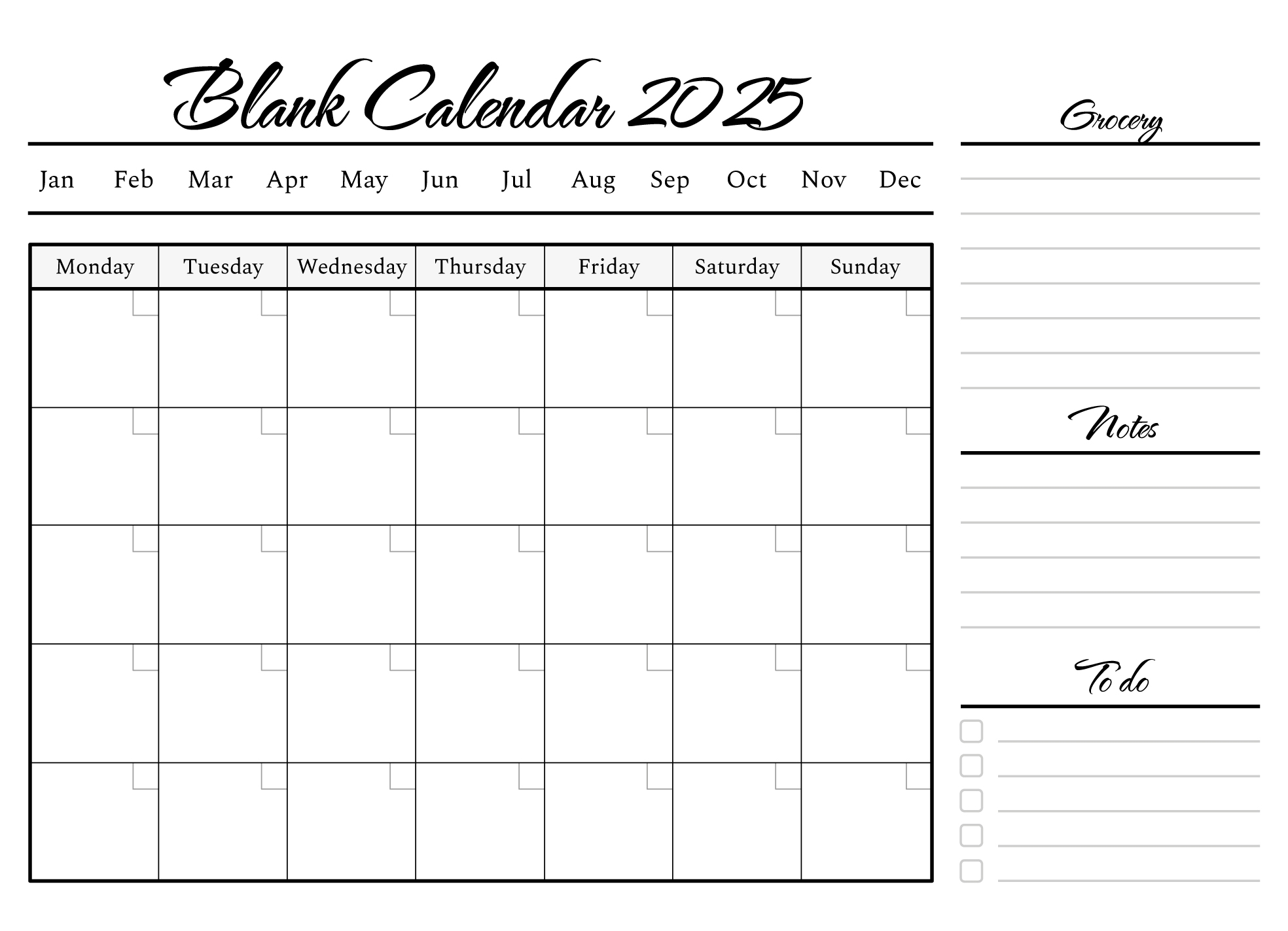 2025 Blank 2025 Calendar Printable