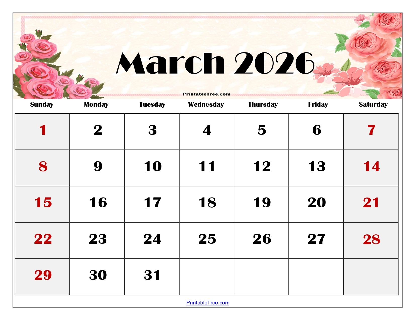 March 2026 Calendar Page