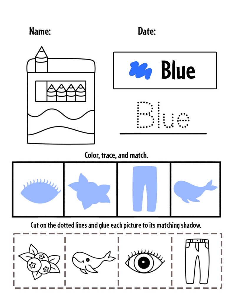 Printable Color Blue Worksheets For Preschool