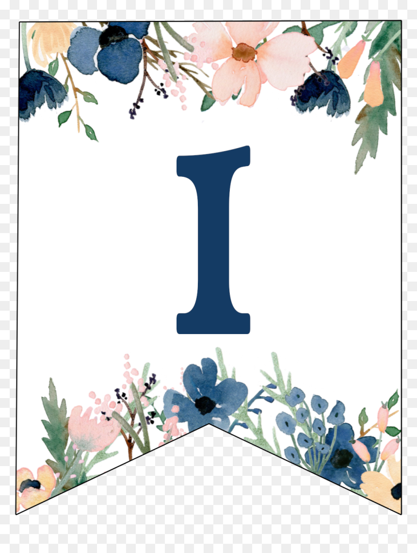 Blue Pink Floral Banner Letters Free Printable Letter I Floral Banner HD Png Download Vhv