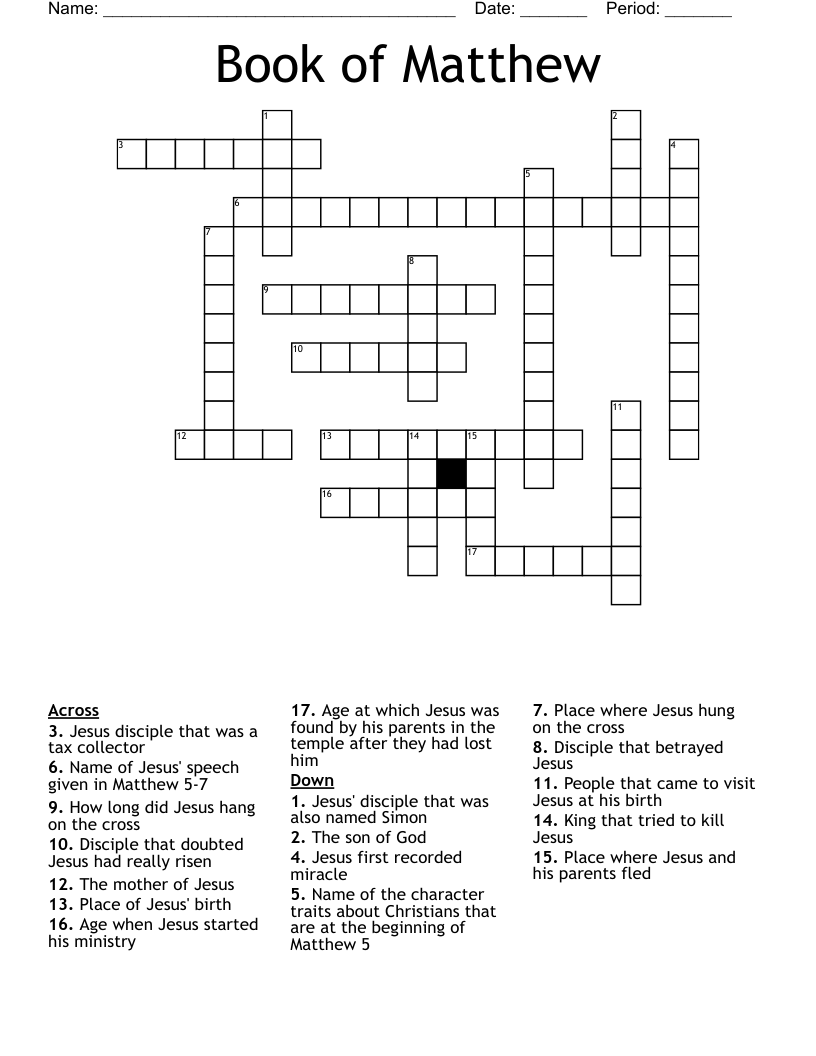 Matthew 6 Bible Crossword Puzzles Printable