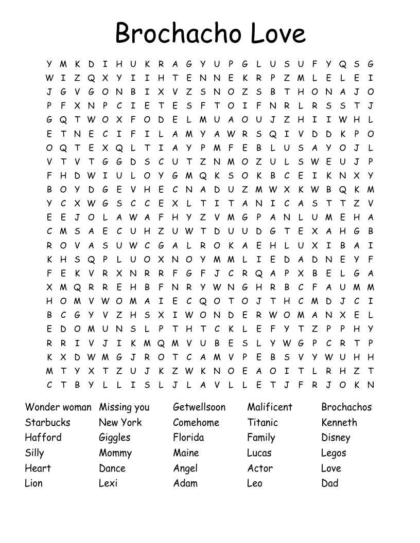 Brochacho Love Word Search WordMint