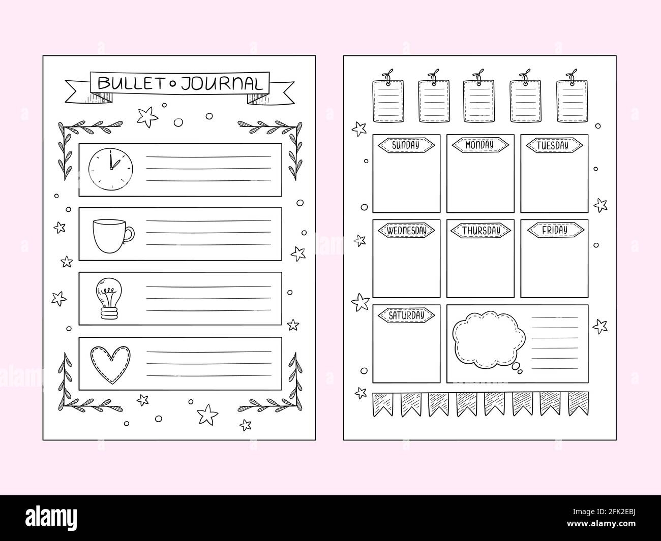 Bullet Journal Pages Vector Design Templates Of Hand Drawn Notes And Dividers Frames Organizer Or Planner Stock Vector Image Art Alamy