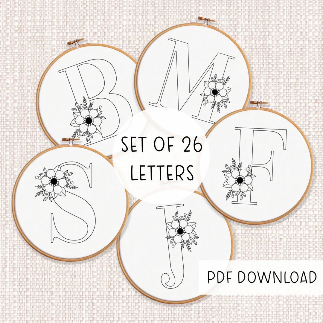 Buy A Z Floral Alphabet BUNDLE Embroidery Pattern Templates INSTANT DOWNLOAD Pdf Flower Letters Modern Embroideries Online In India Etsy
