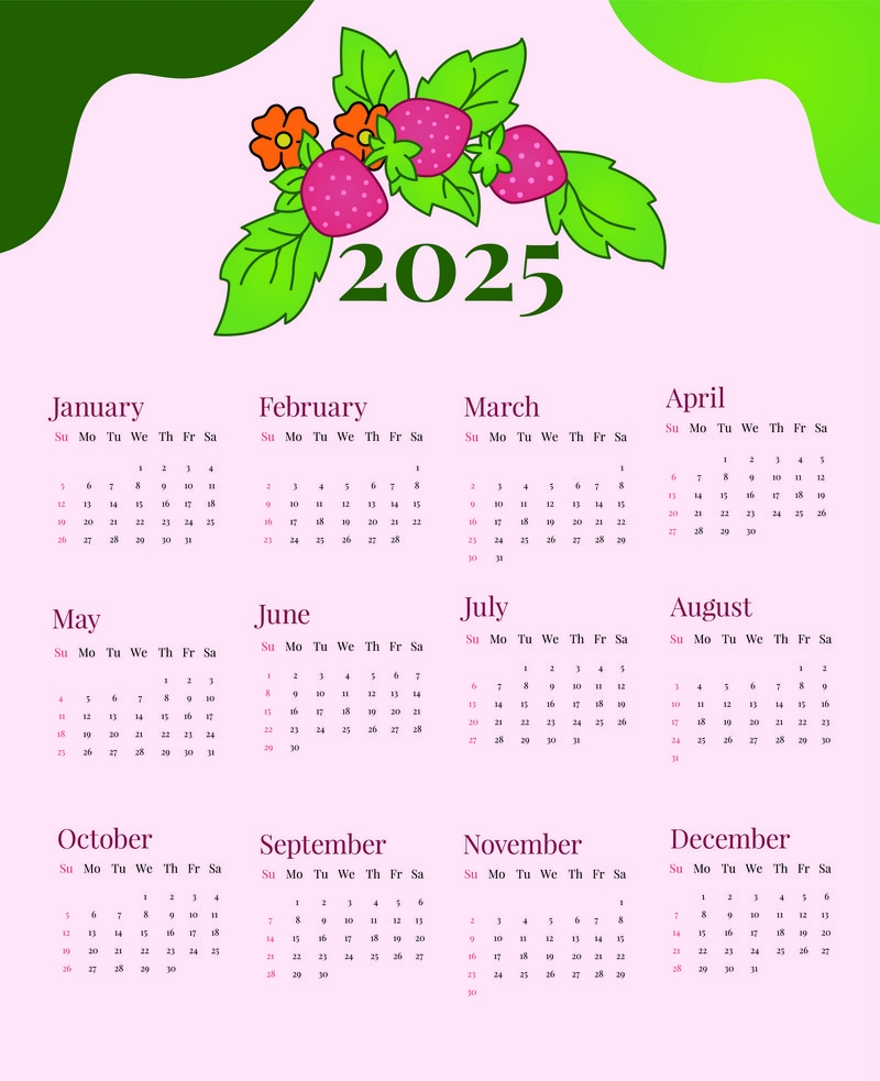 Calendar 2025 Week Starts Sunday One Page A4 Business Design Planner Template AI Free Download Pikbest