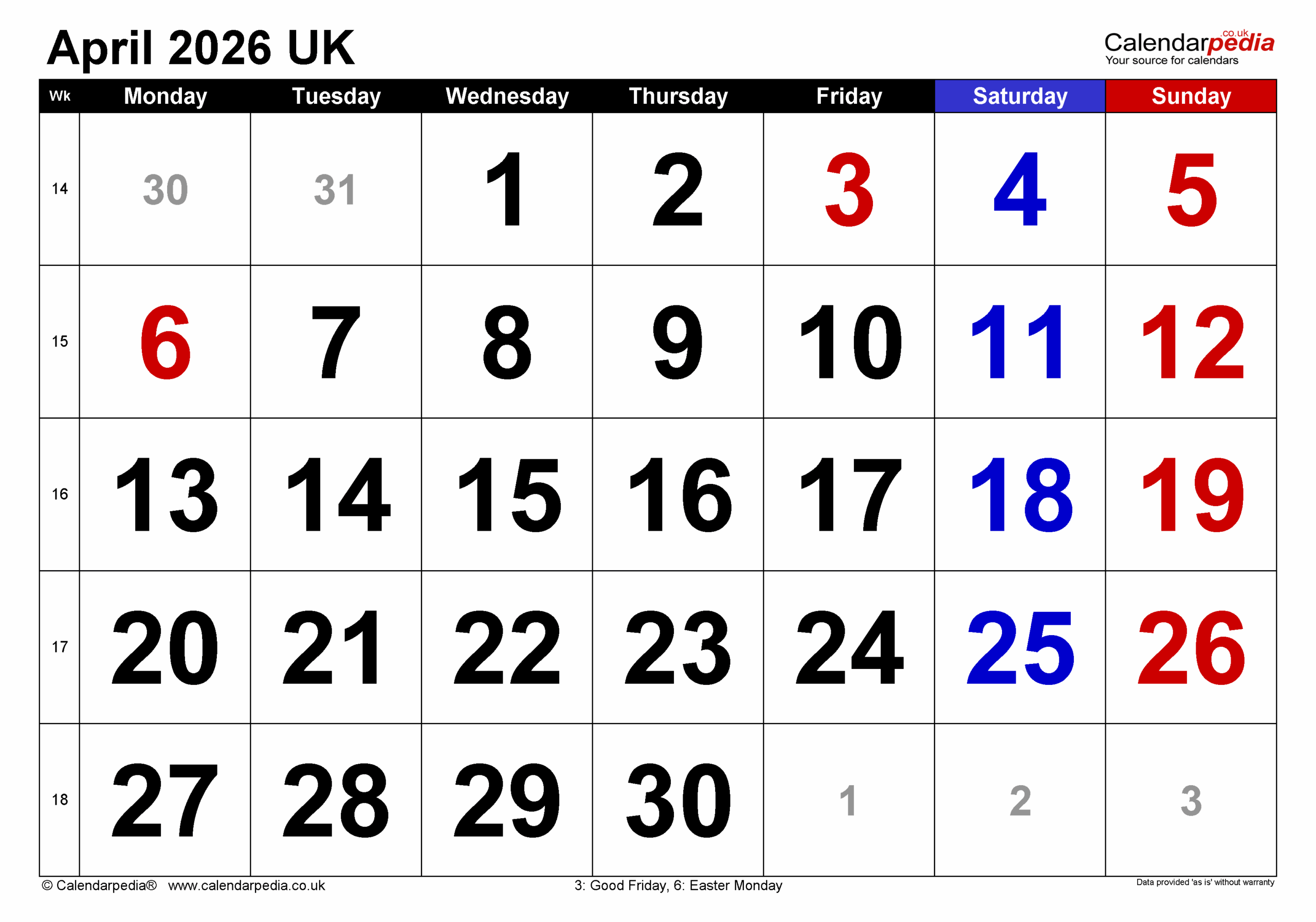 April 2026 Calendar With Holidays Printable