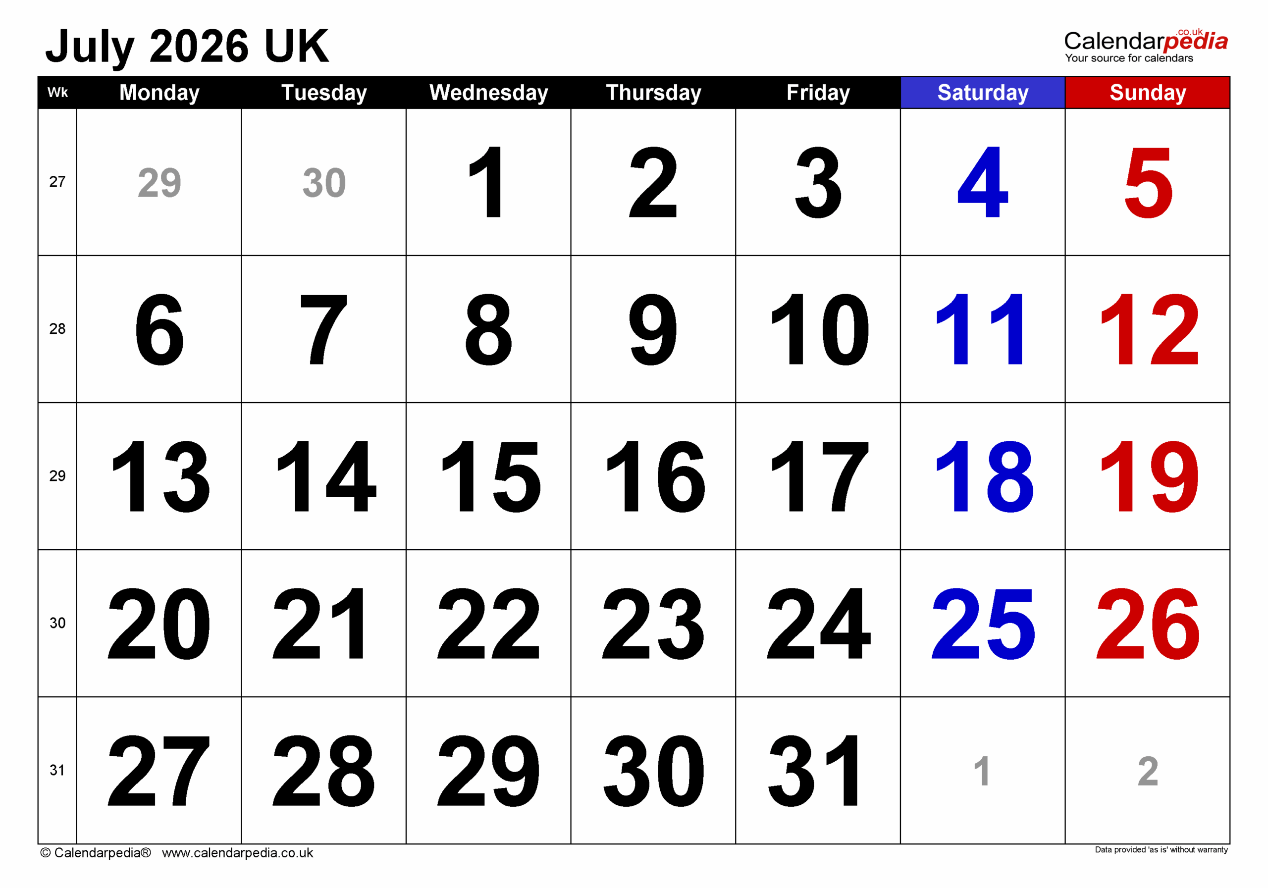 July 2026 Calendar Pdf