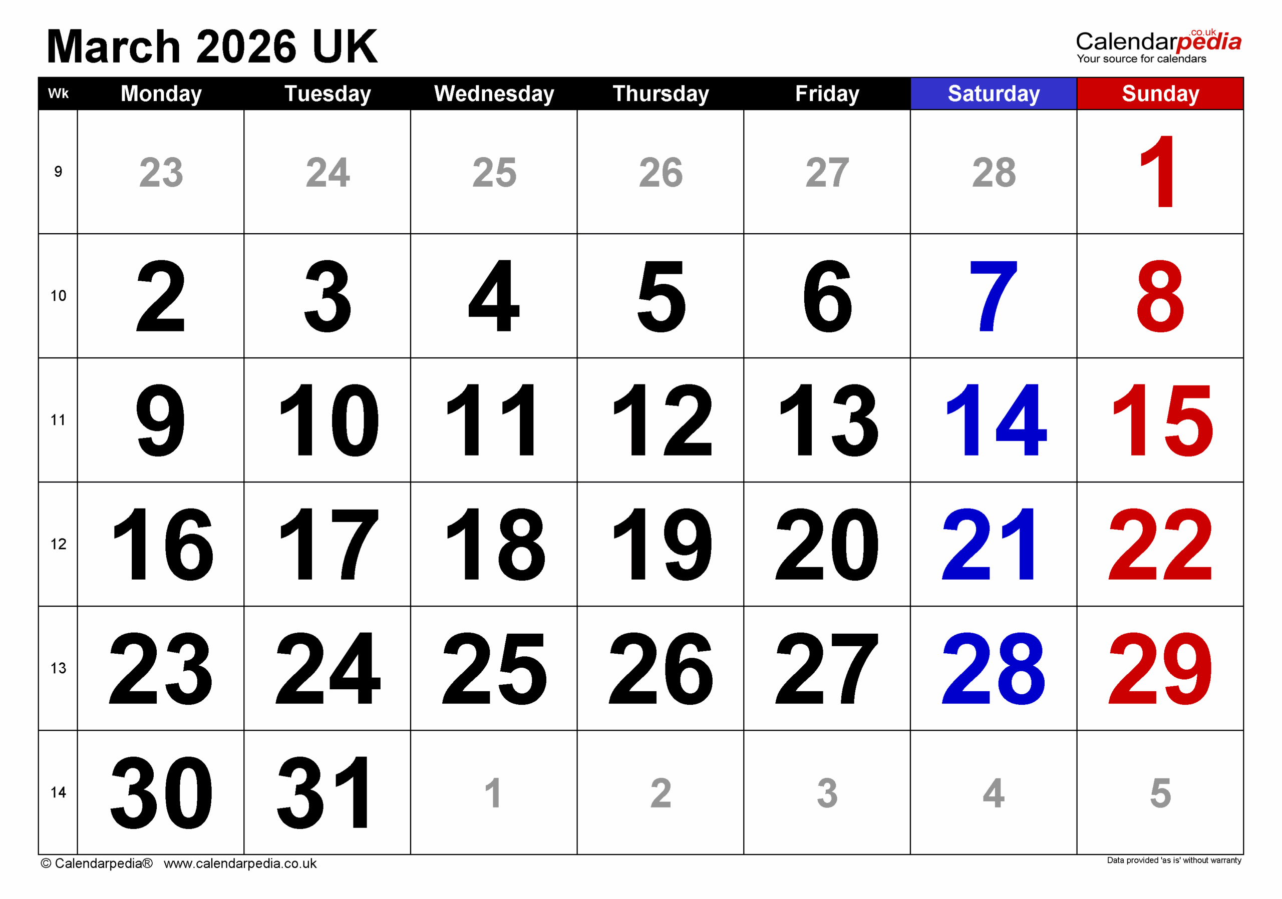 Calendar For March 2026