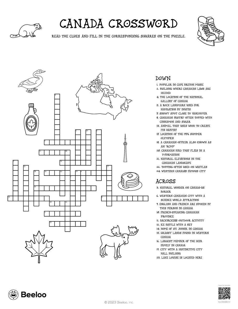 Canada themed Crossword Puzzles Beeloo Printable Crafts And 