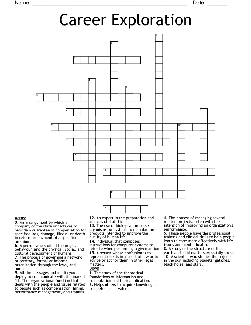 Career Exploration Crossword WordMint