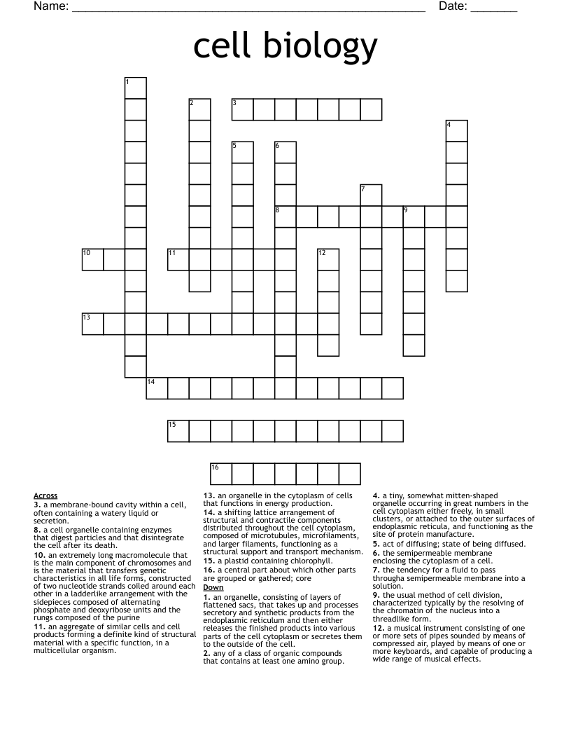 Free Printable Crossword Puzzles Biology