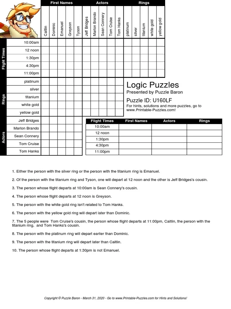 Printable Logic Grid Puzzles