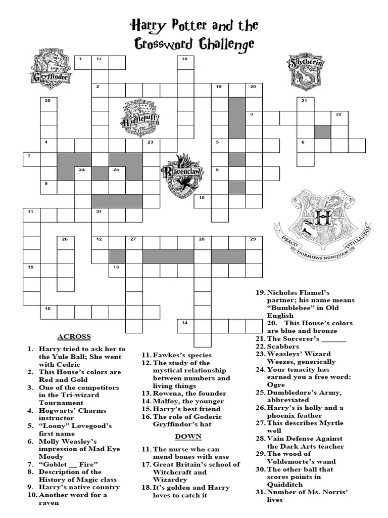 Childrens Book Series Puzzles Activities Harry Potter Crossword 