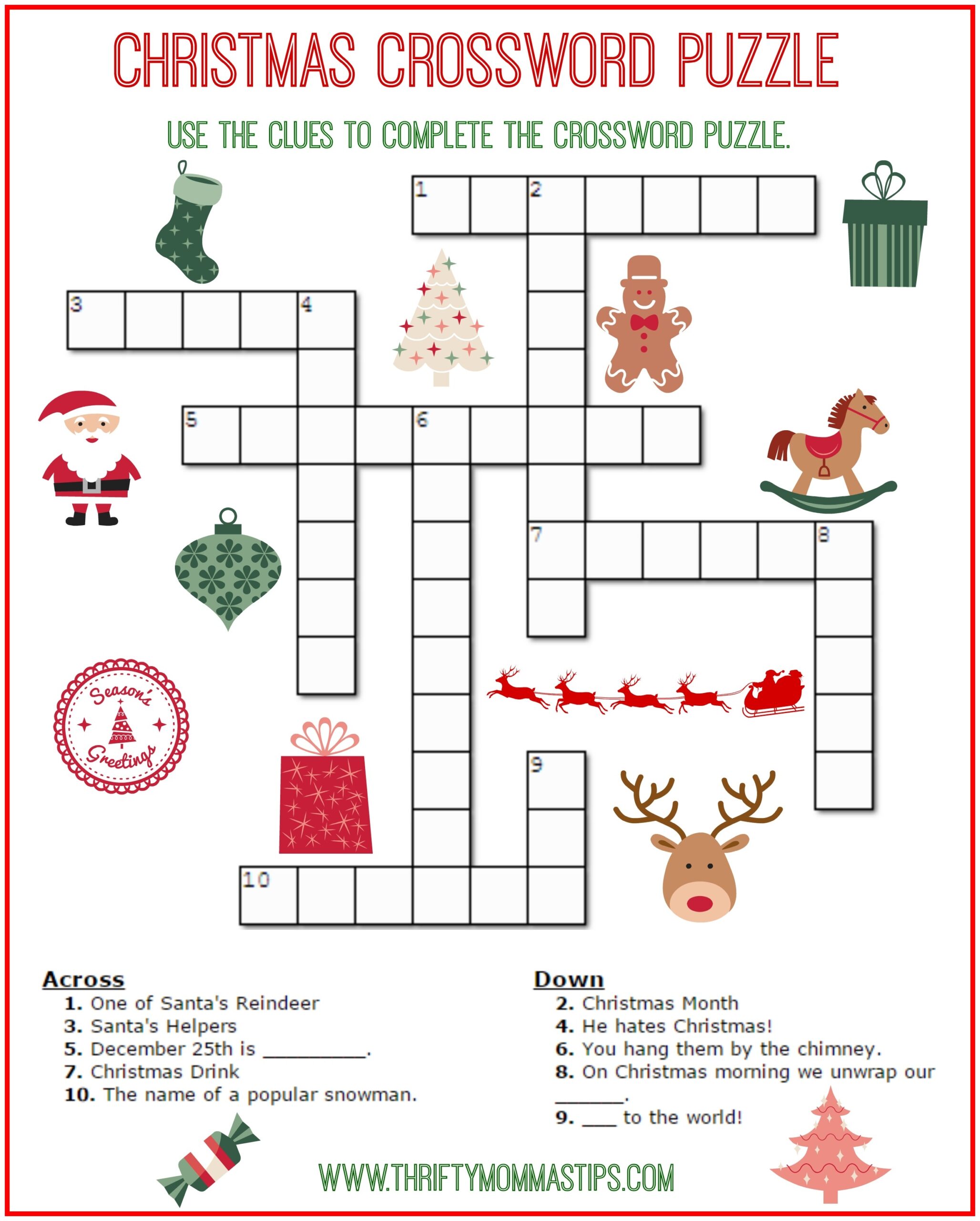 Free Holiday Crossword Puzzles Printable
