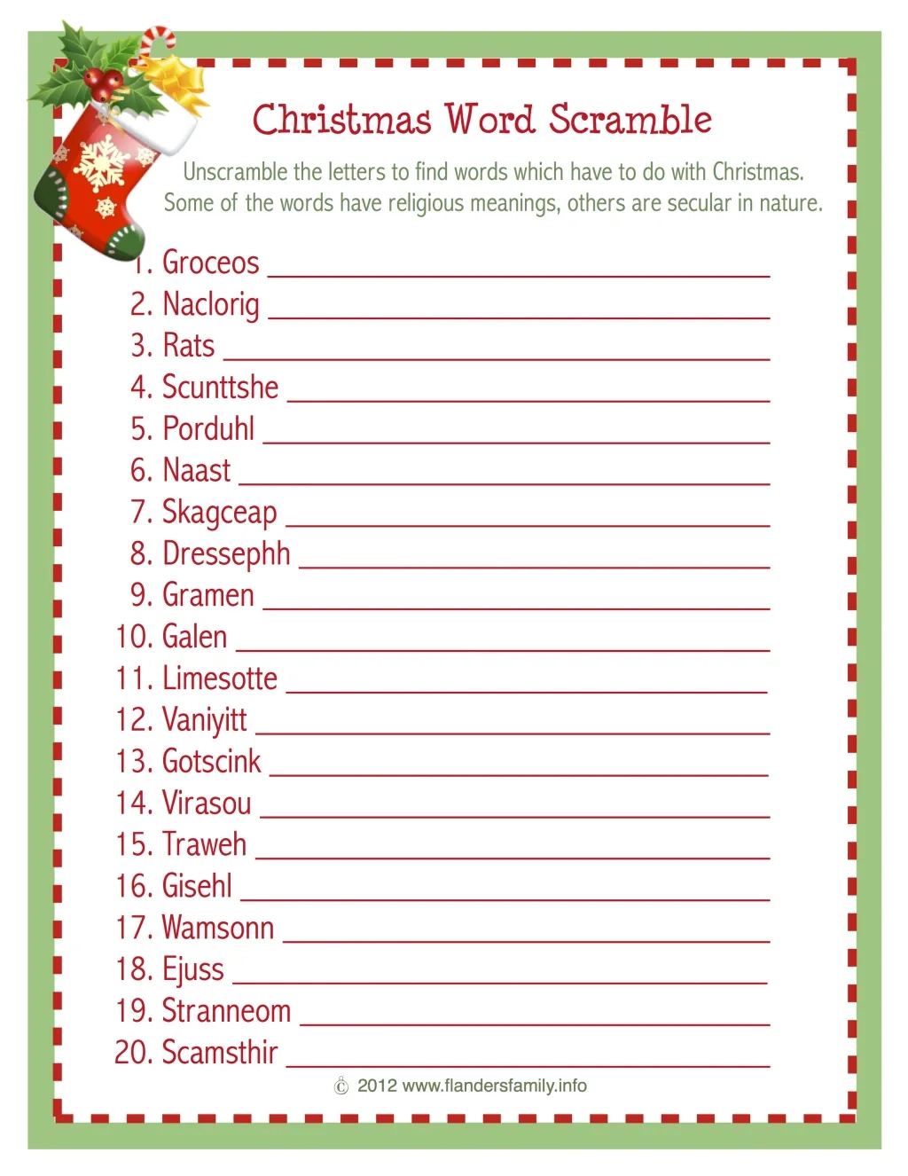 Free Printable Christmas Word Puzzles