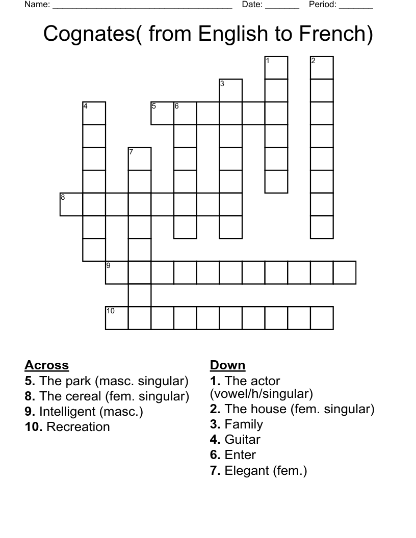 Cognates From English To French Crossword WordMint