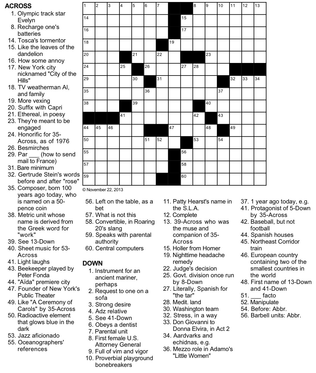 Printable Crossword Puzzles Music
