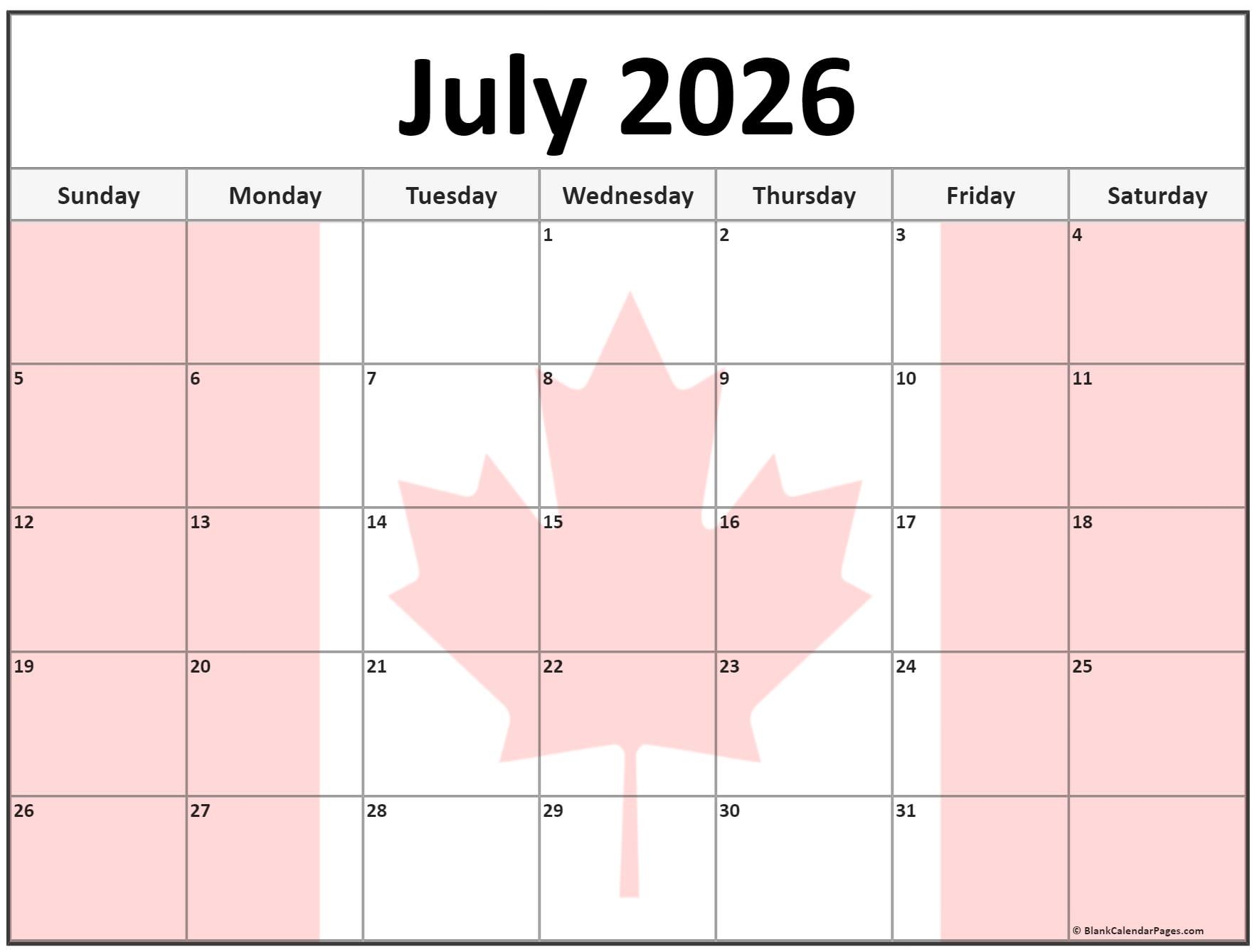 Collection Of July 2026 Photo Calendars With Image Filters 