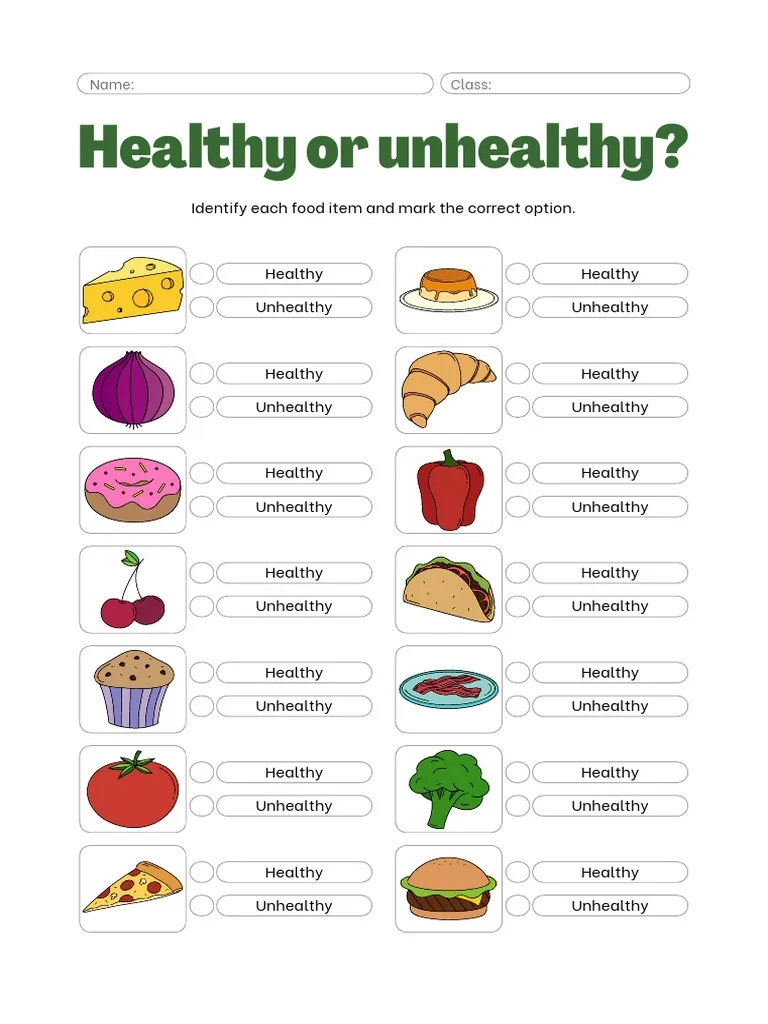 Printable Healthy And Unhealthy Food Worksheet Pdf
