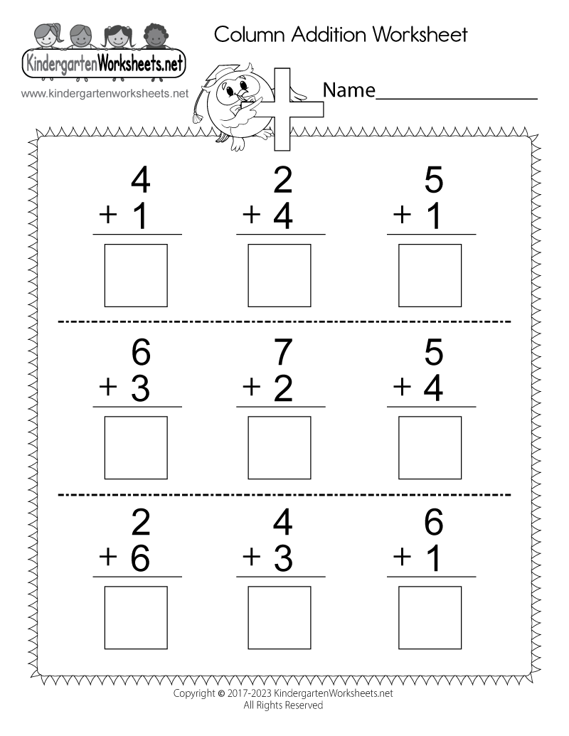 Printable Addition Worksheets For Kindergarten