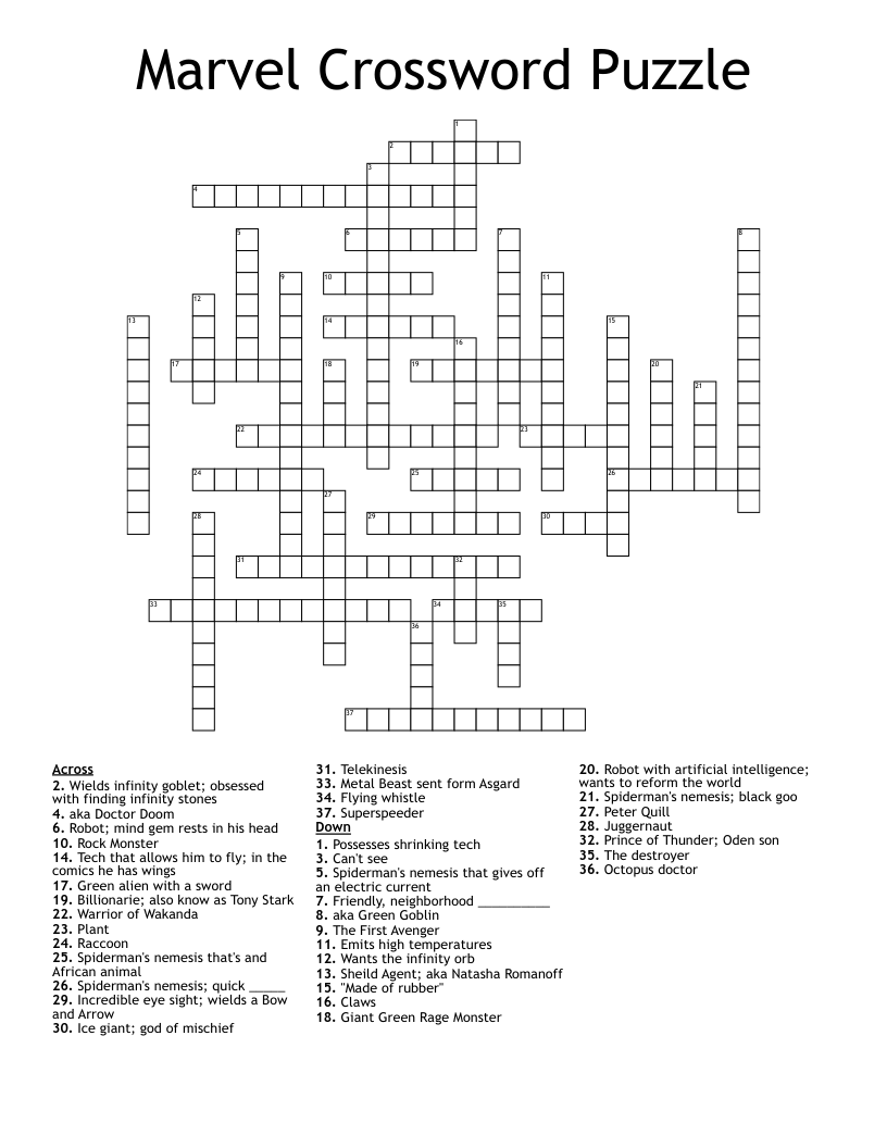 Marvel Crossword Puzzles Printable