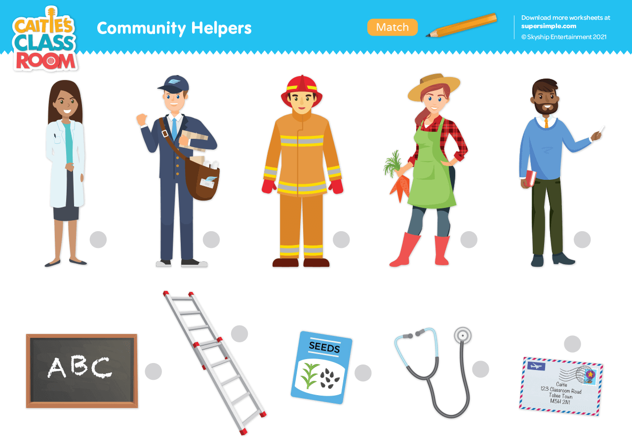 community helpers worksheet match super simple