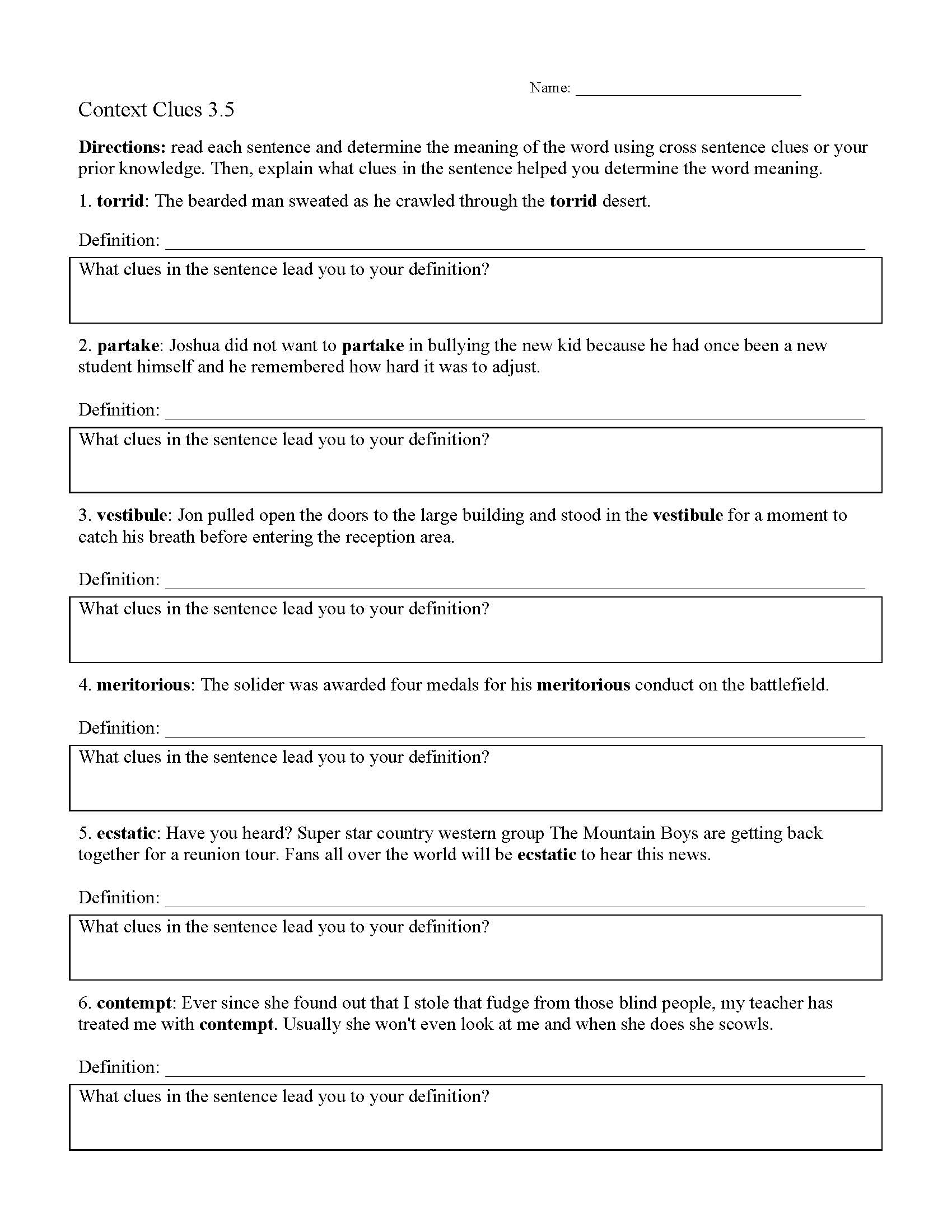 Free Printable Context Clues Worksheets