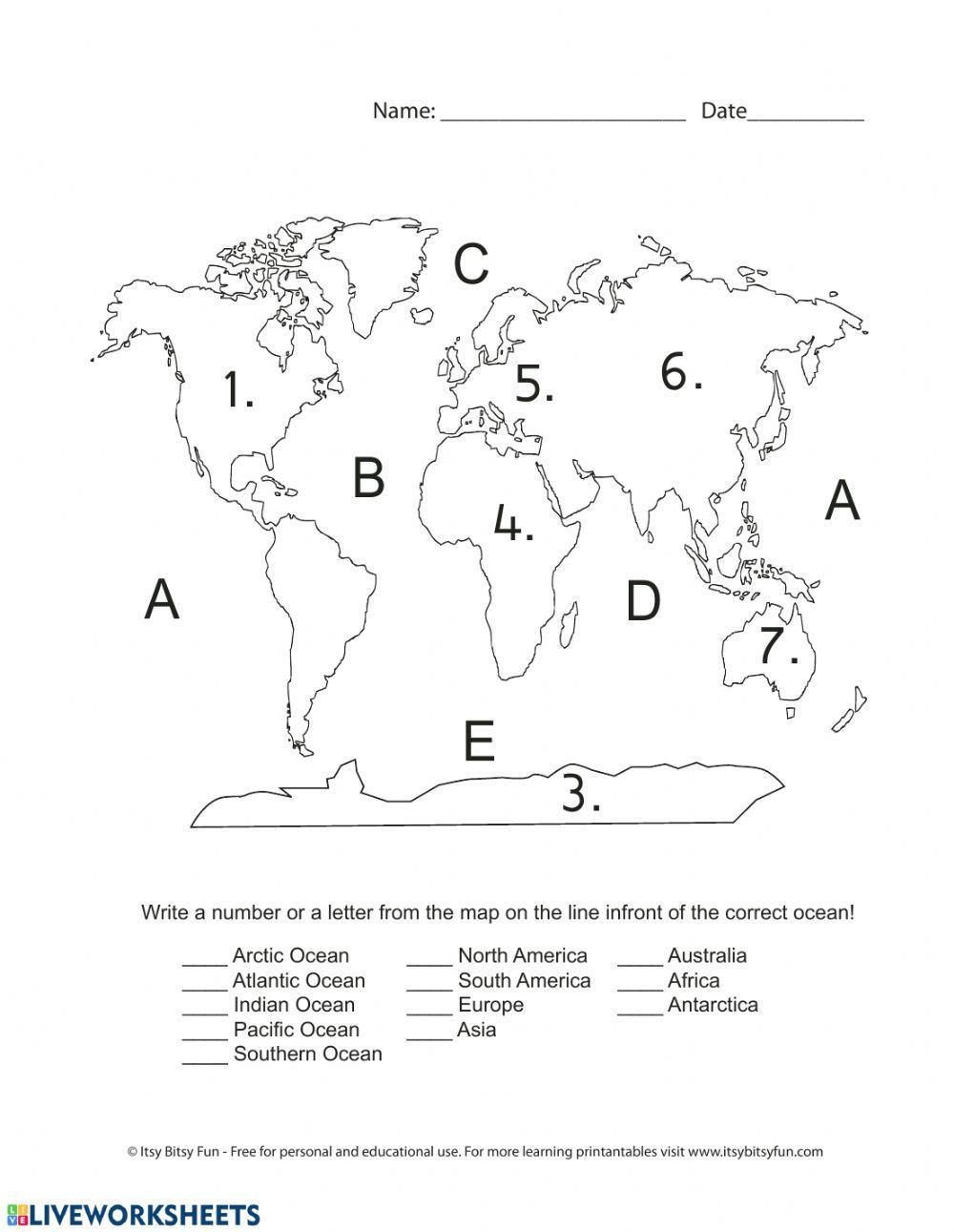 Free Printable Continents And Oceans Worksheet
