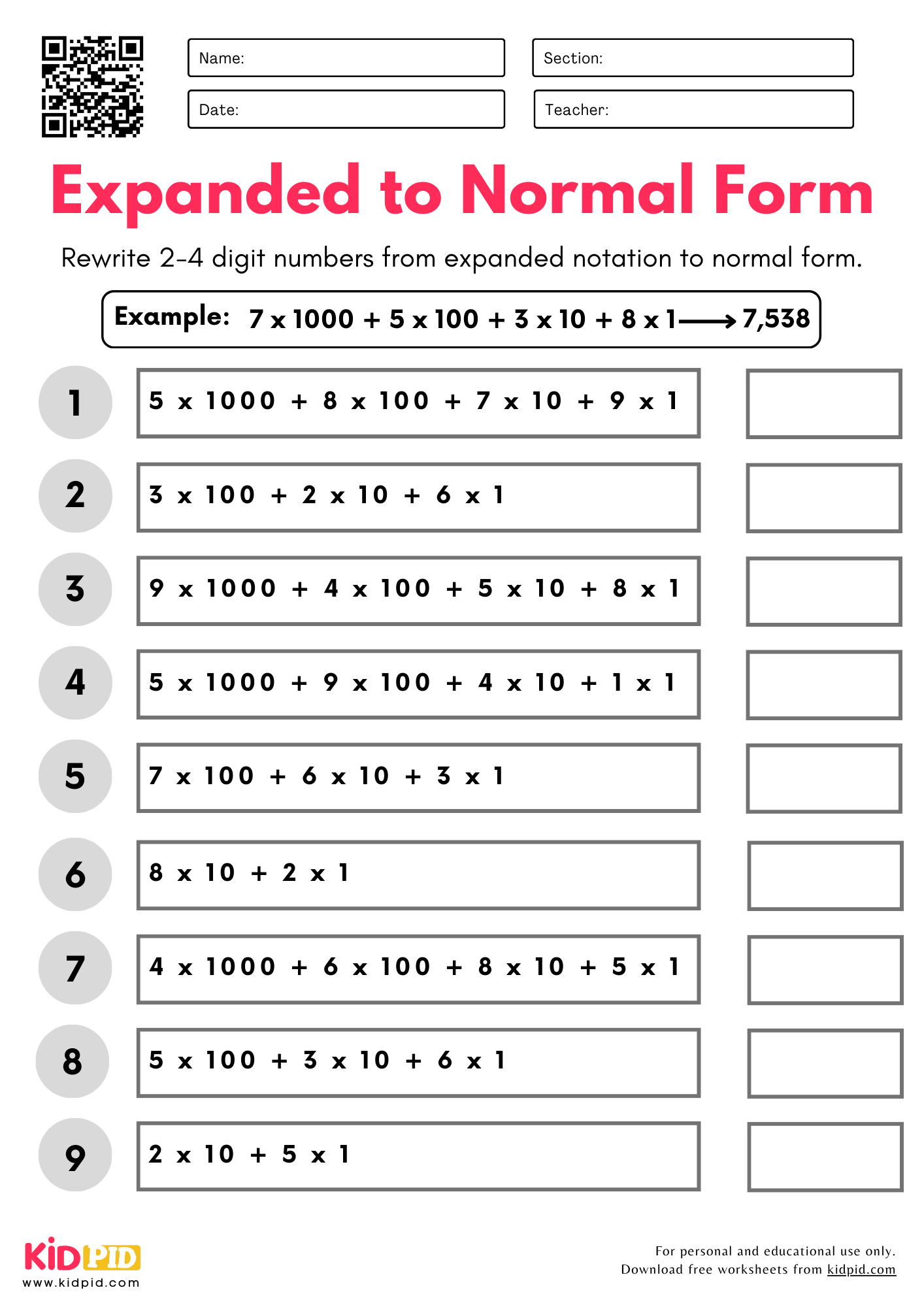 Free Printable Expanded Form Worksheets