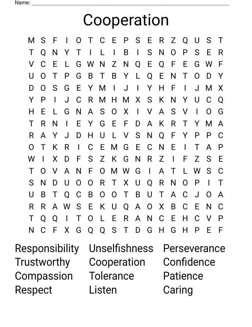 Free Printable Cooperation Crossword Puzzles