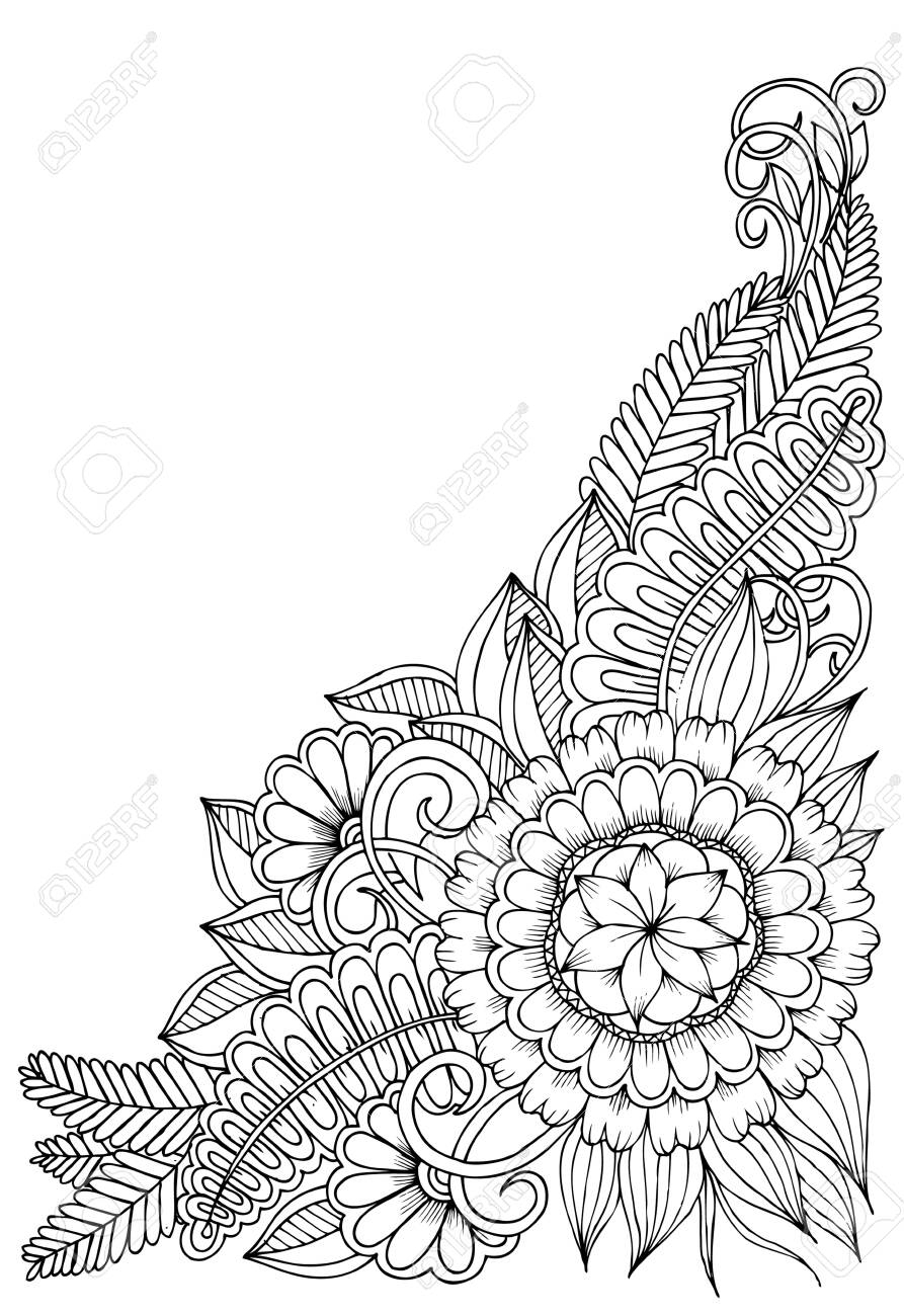Corner Flower Pattern In Black And White Can Use For Print Coloring And Card Design Royalty Free SVG Cliparts Vectors And Stock Illustration Image 123511255 