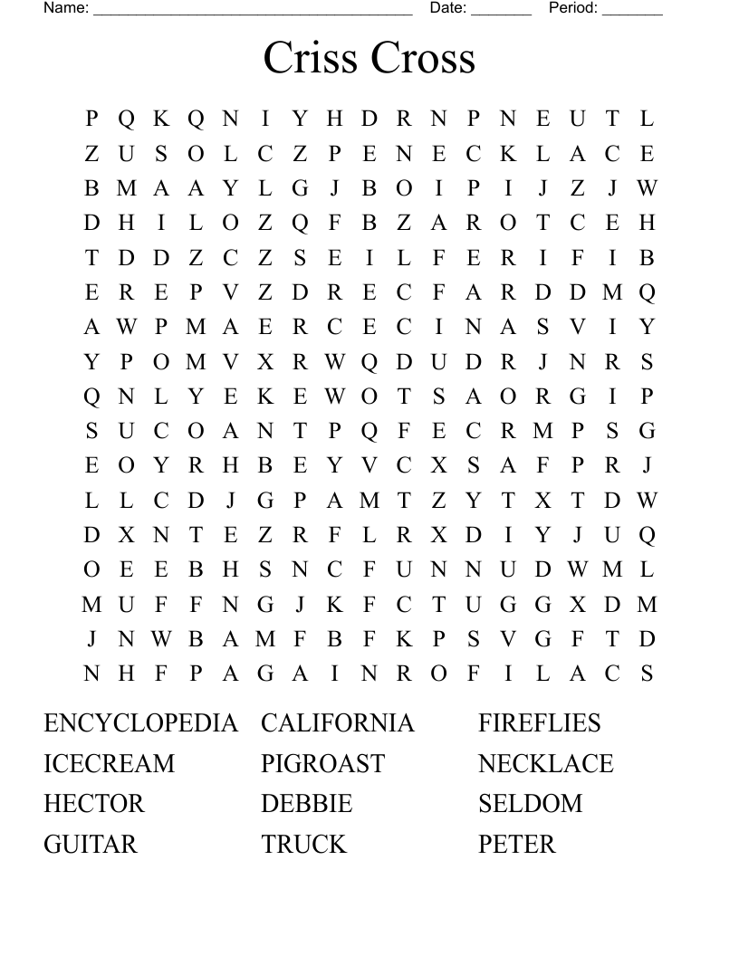 Free Printable Criss Cross Crossword Puzzles