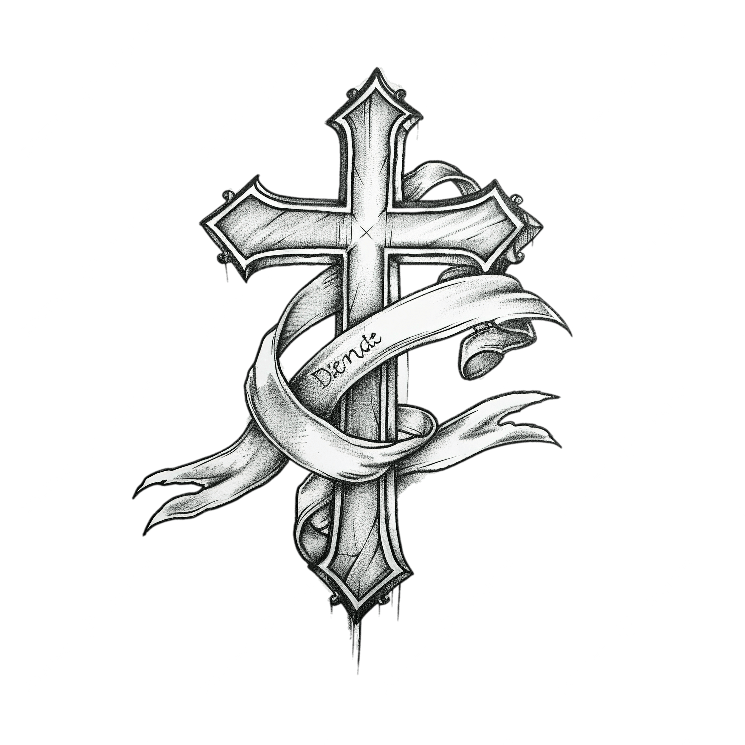 Cross With Banner Tattoo Design Black Pencil Tattoo Black Cross PNG Transparent Image And Clipart For Free Download