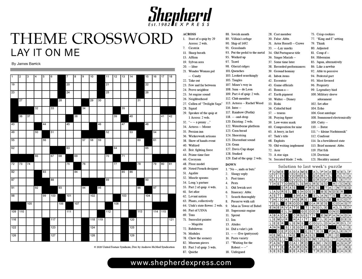 Crossword January 2 2025 Shepherd Express