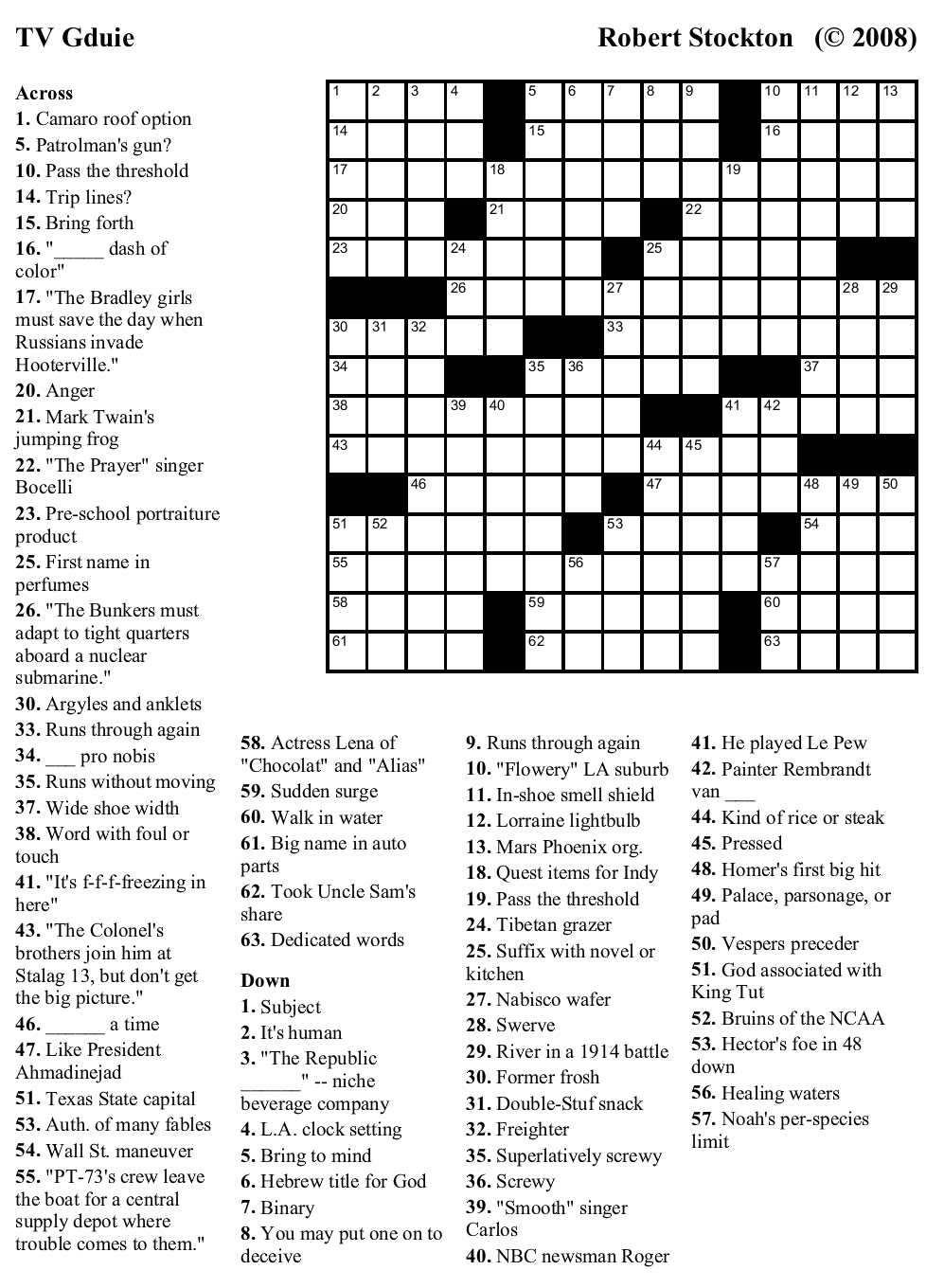Printable Tv Guide Crossword Puzzles