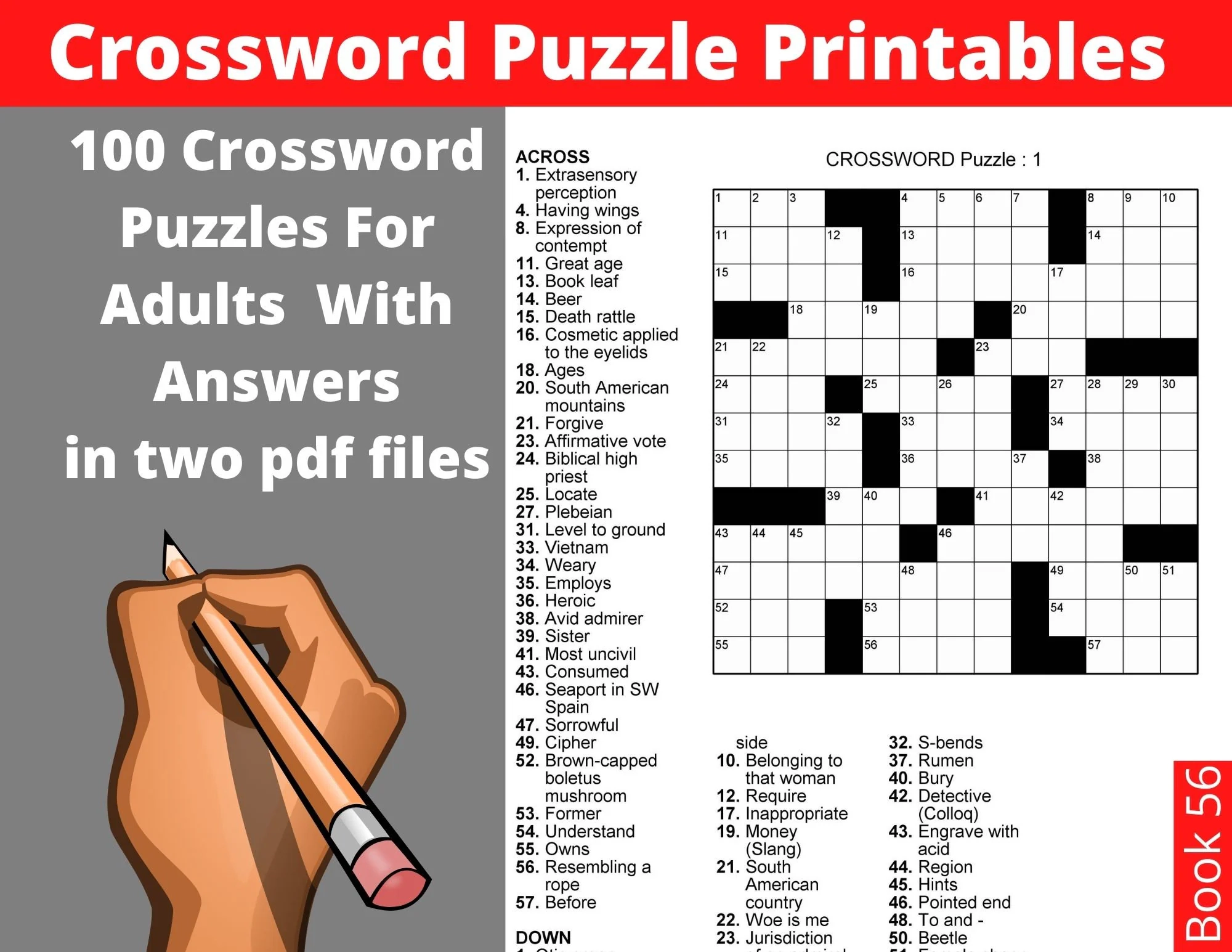 Crossword Puzzle Printables For Adults 100 Crosswords With 