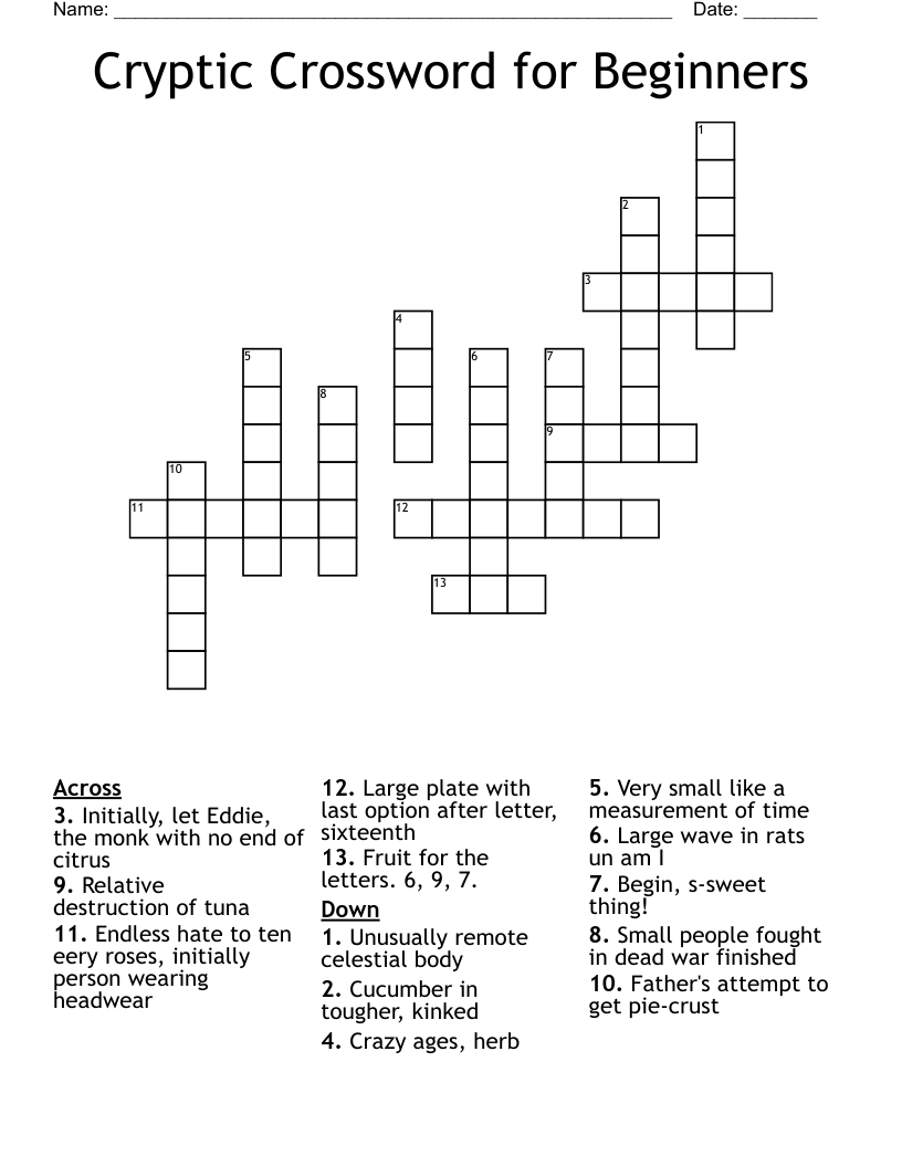 Free Printable Cryptic Crossword Puzzles