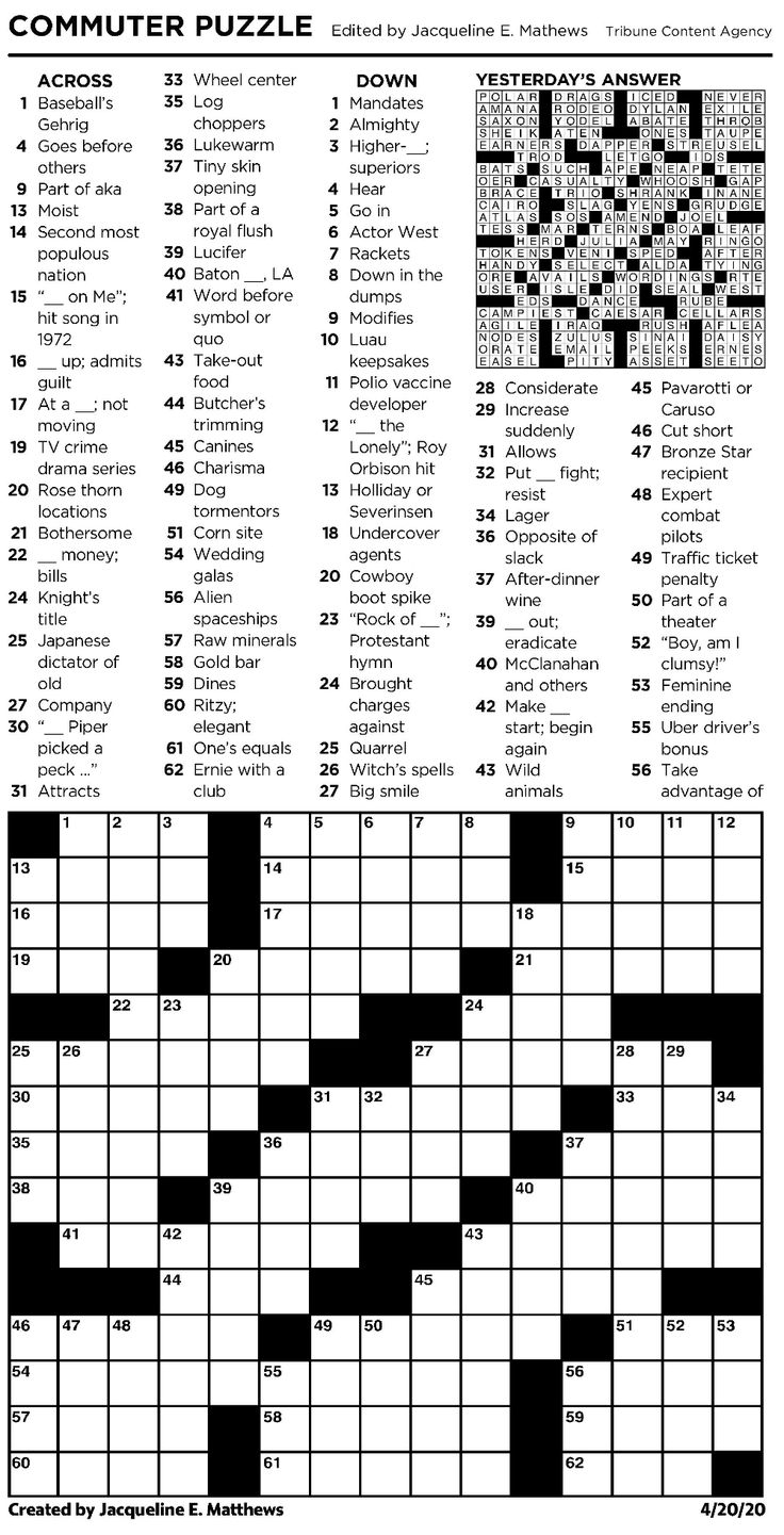 Printable Commuter Crossword Puzzles