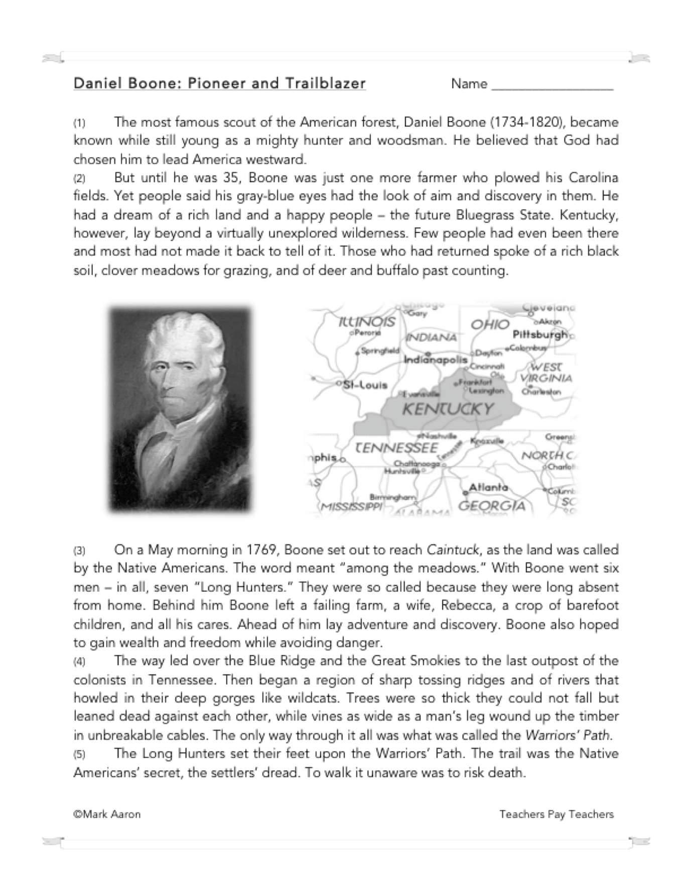 Free Printable Daniel Boone Puzzles