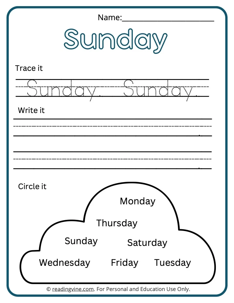 Free Printable Days Of The Week Worksheets